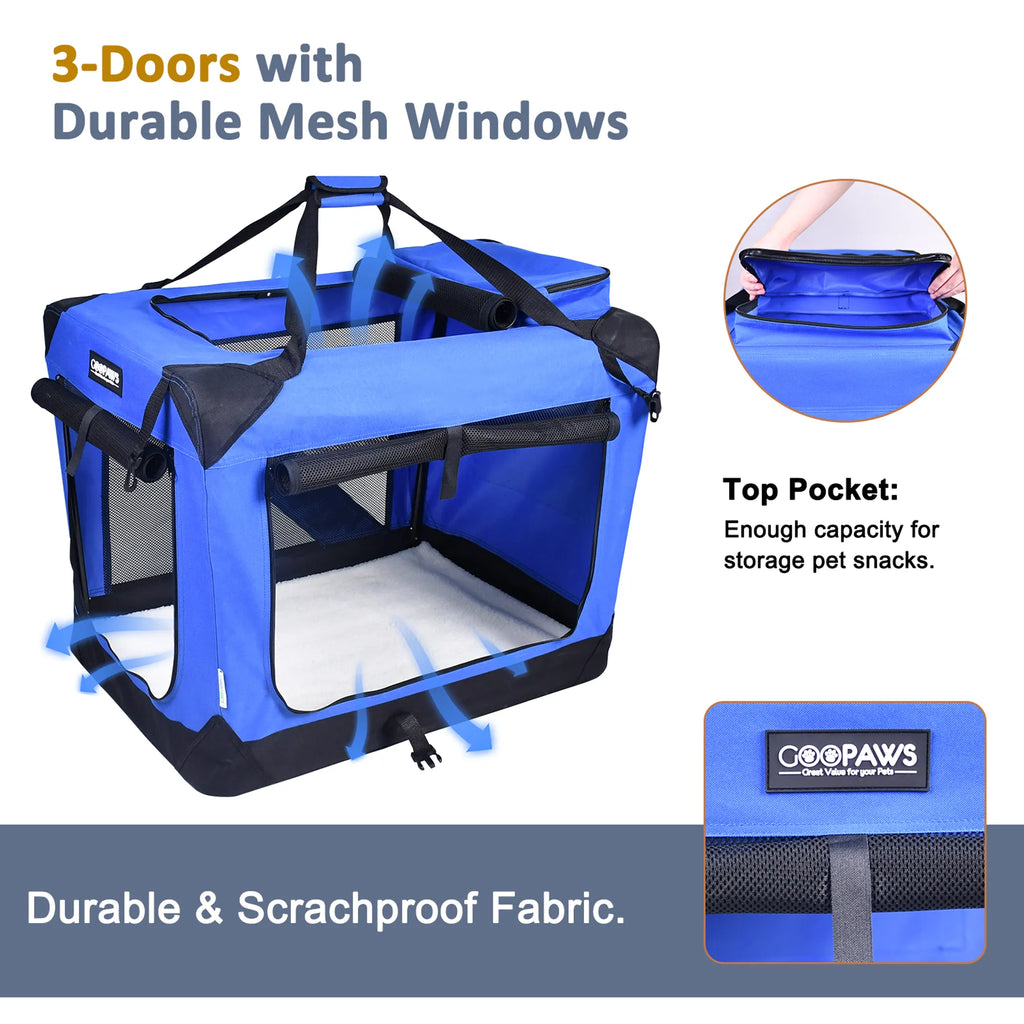 3 Door Soft Sided Folding Travel Pet Carrier (4 Color Available)