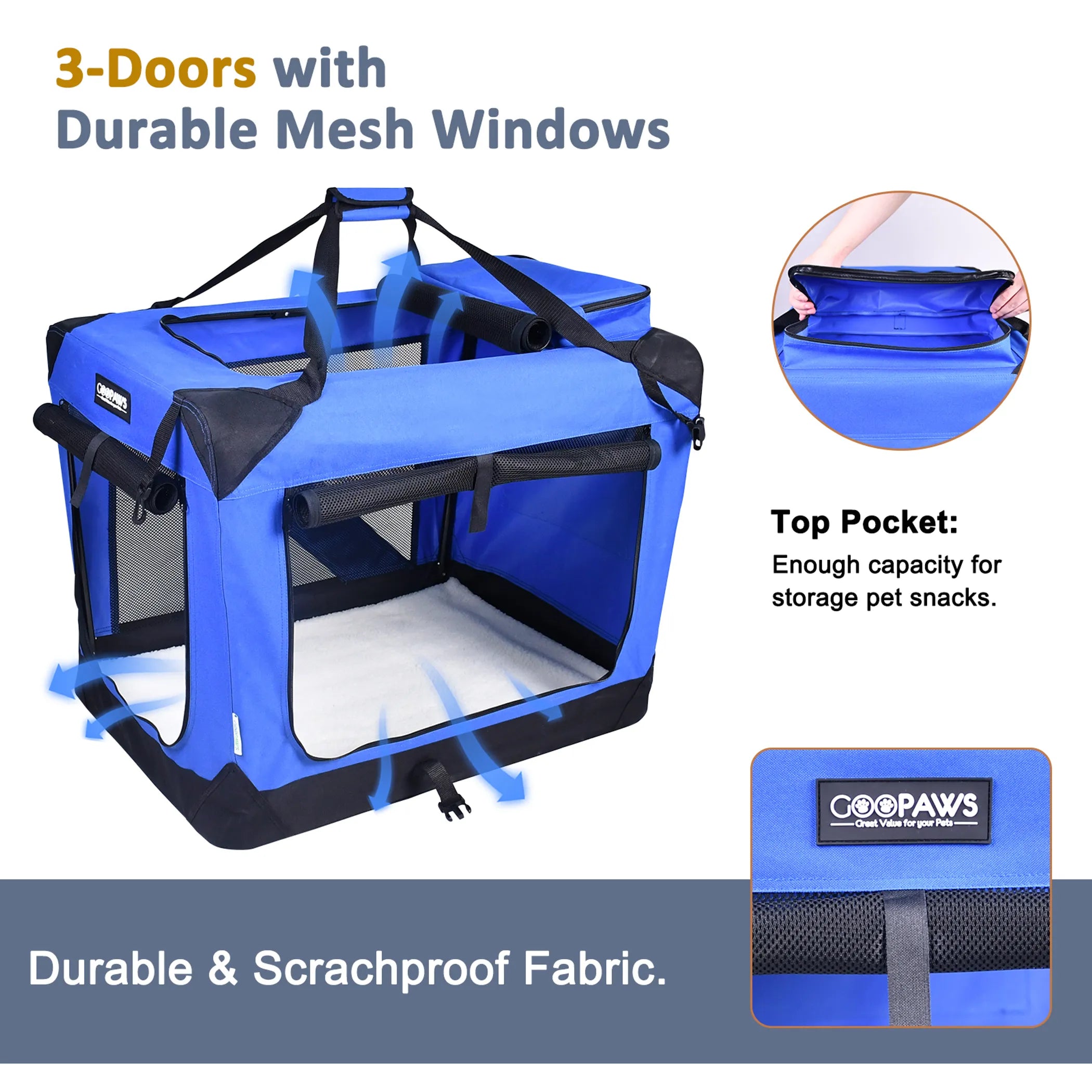 3 Door Soft Sided Folding Travel Pet Carrier (4 Color Available)