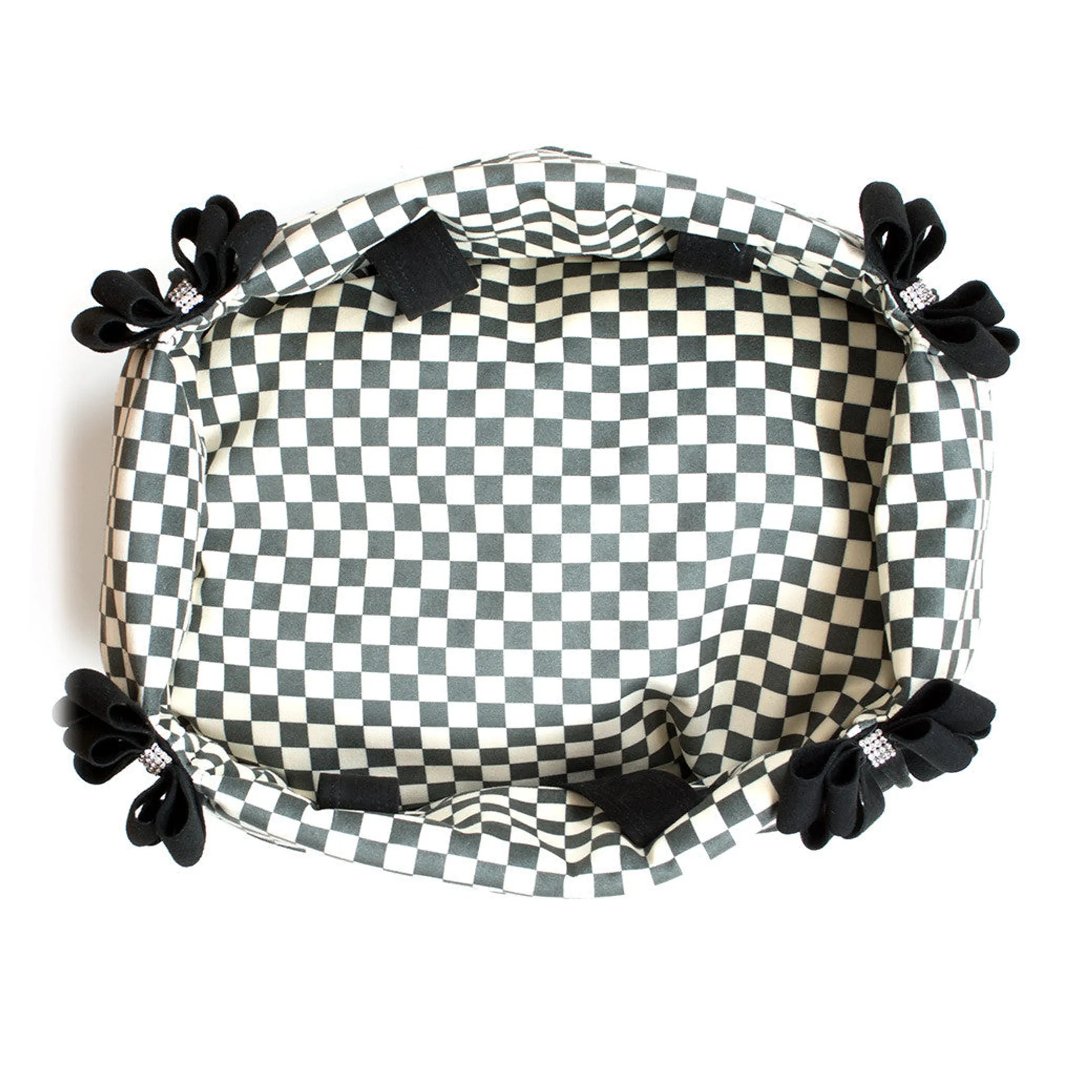 Susan Lanci Designs | Black Double Nouveau Bow Luxury Carrier with Windsor Check Flaps