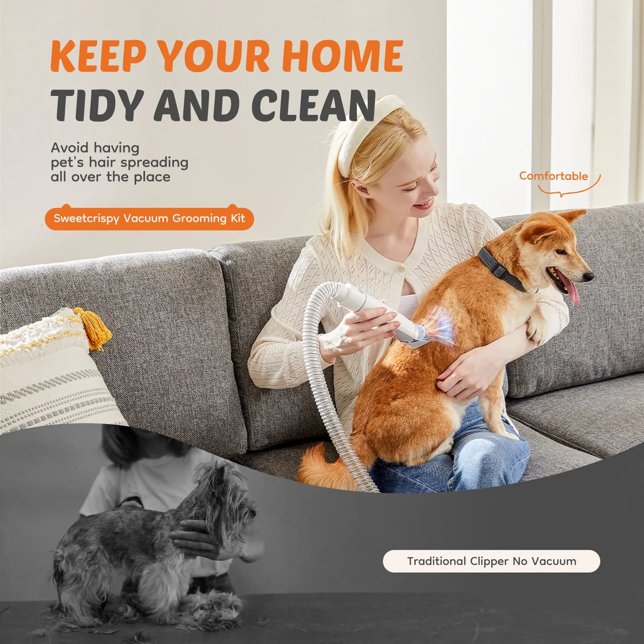 Pet Grooming Clippers with 2.5L Cup, 3 Suction Modes