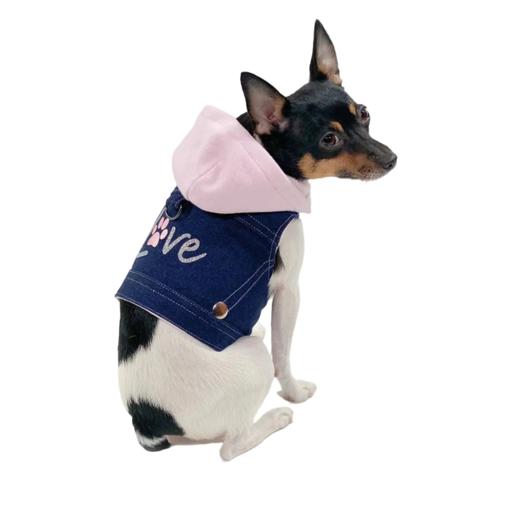 Denim Hoodie "Love" Harness Vest