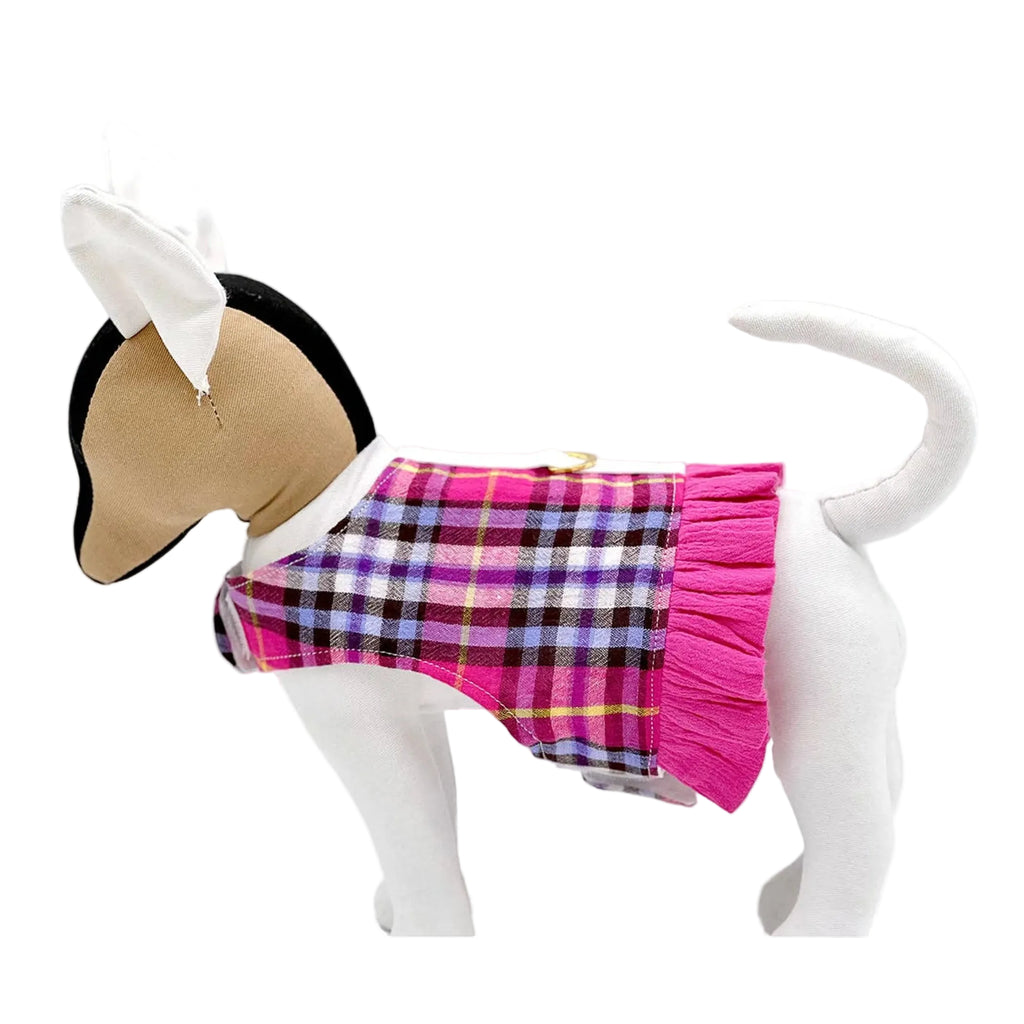 Pink Plaid Harness Vest with Ruffle Trim