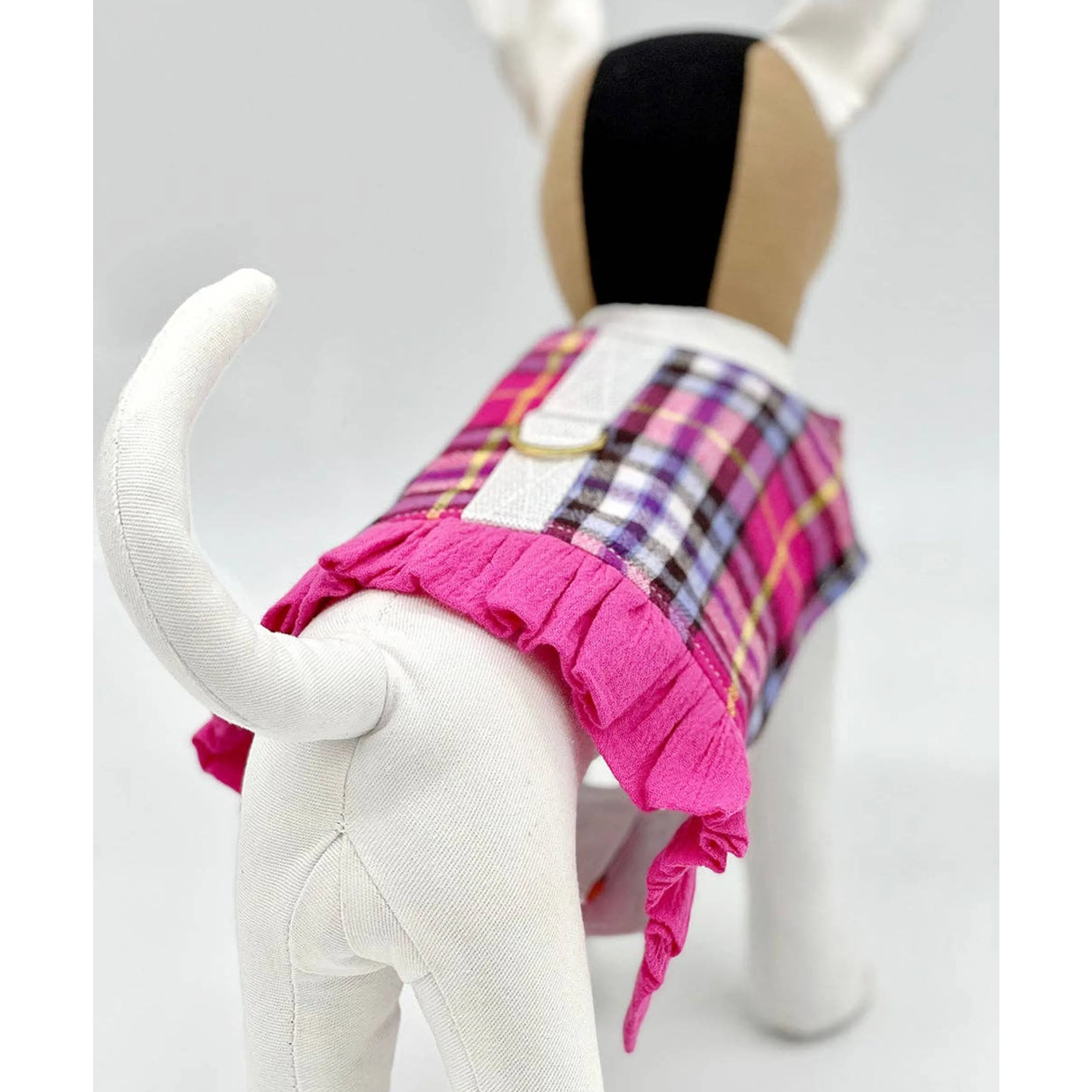 Pink Plaid Harness Vest with Ruffle Trim