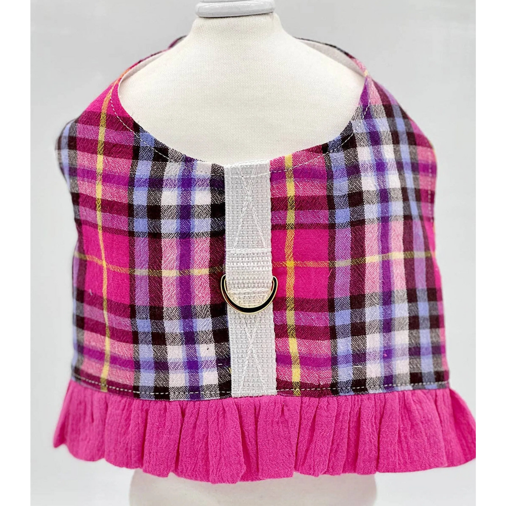 Pink Plaid Harness Vest with Ruffle Trim