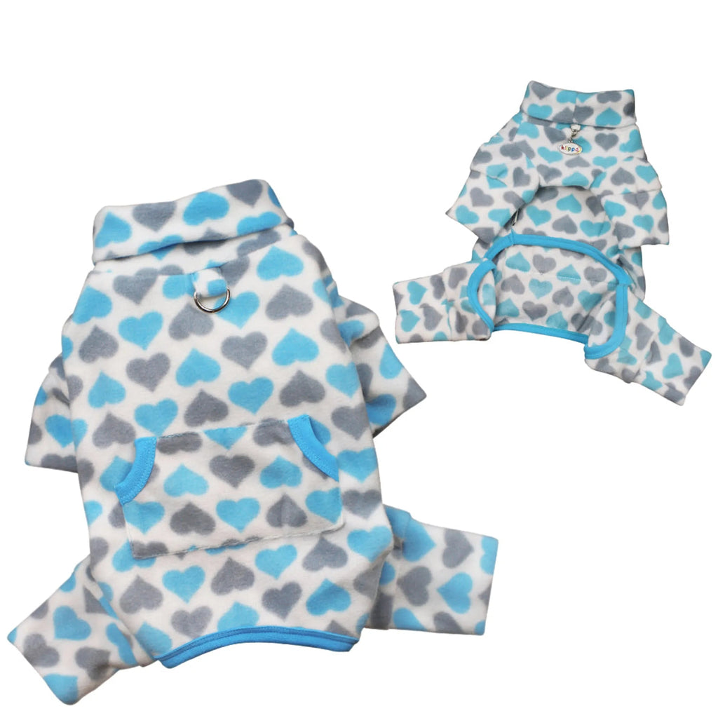 Blue & Gray Hearts Fleece Turtleneck Pajamas
