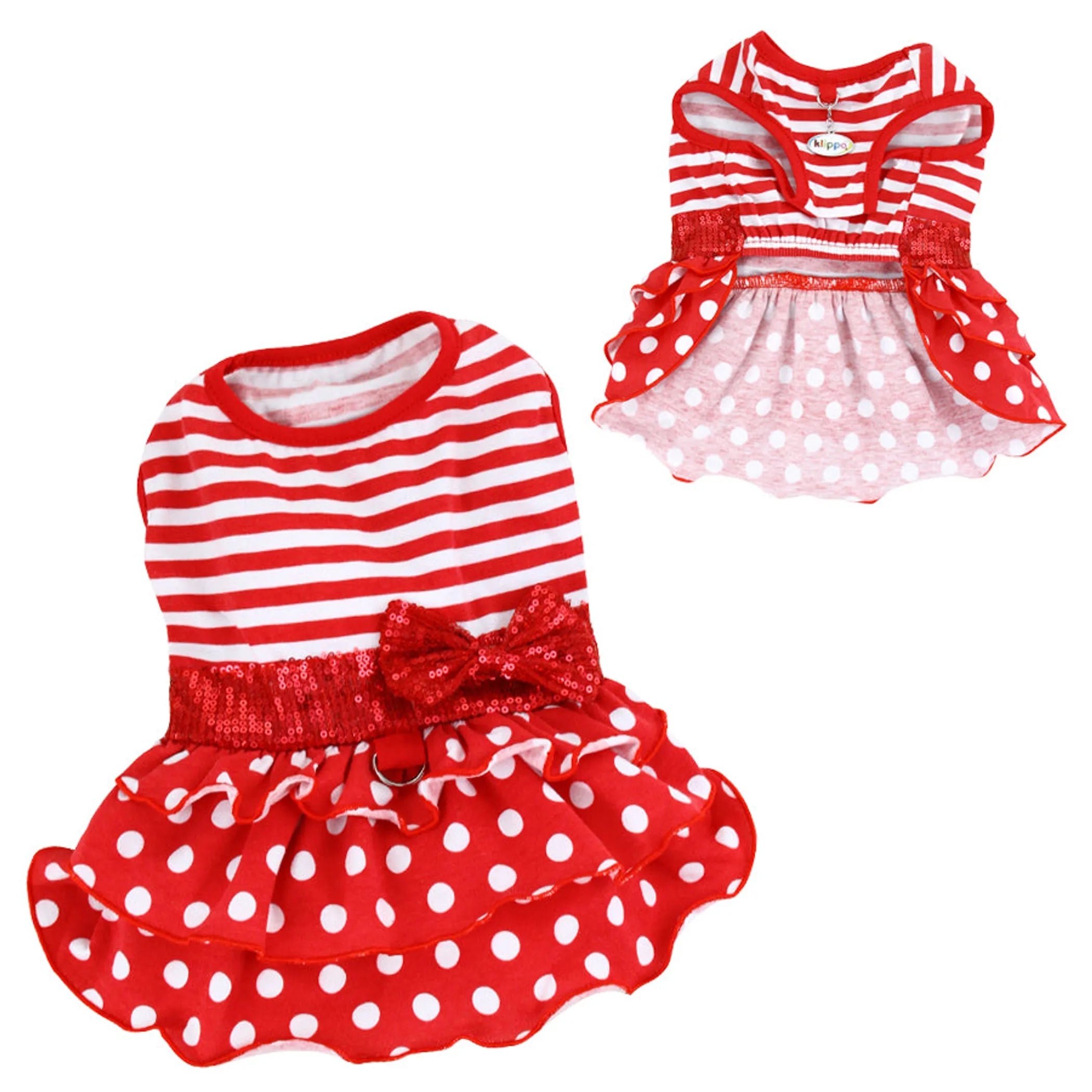 Sparkling Bow Ruffle Layered Dress with Large D-ring
