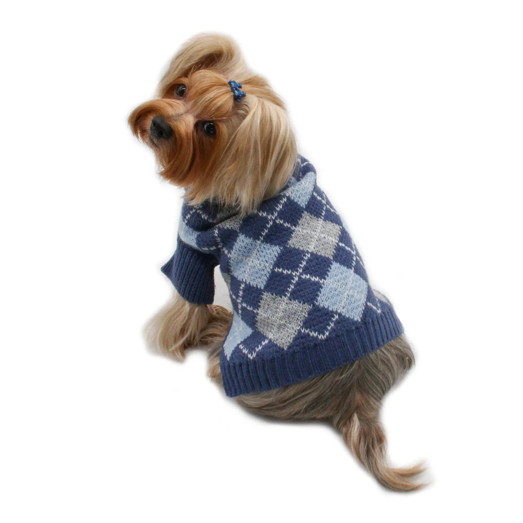 Argyle Turtleneck Sweater (Blue)