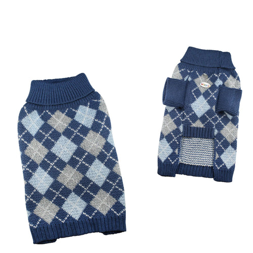 Argyle Turtleneck Sweater (Blue)