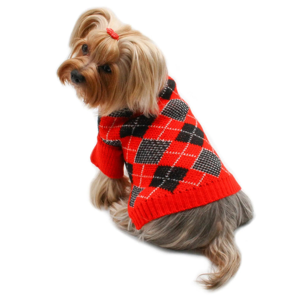 Argyle Turtleneck Sweater (Red)