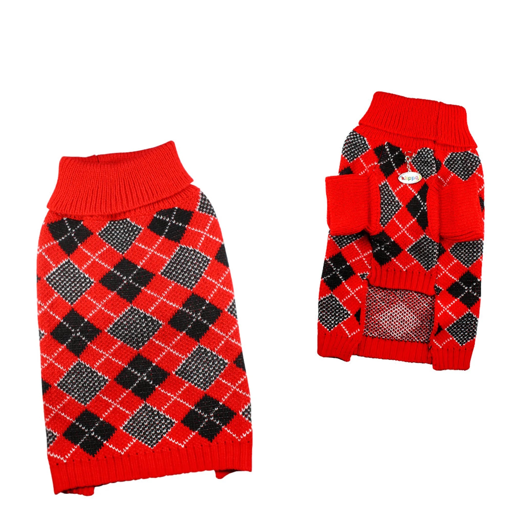 Argyle Turtleneck Sweater (Red)