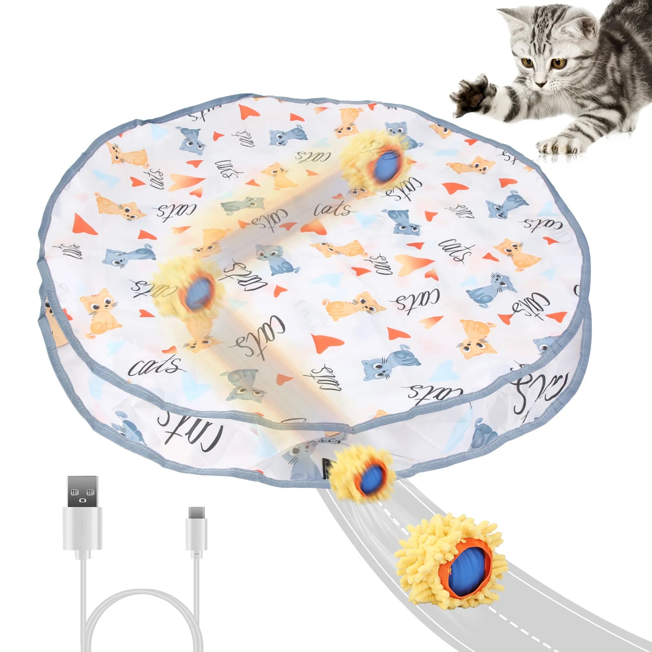 Interactive Cat Toy | Fast-Rolling Ball in Pouch (Rechargeable)