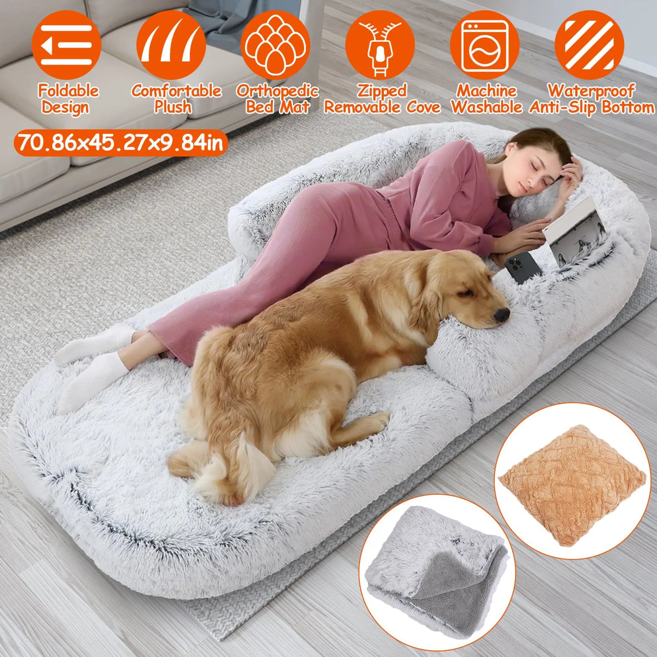 Human-Sized Dog Bed with Pillow & Blanket