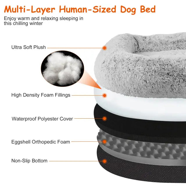 Human-Sized Dog Bed with Pillow & Blanket
